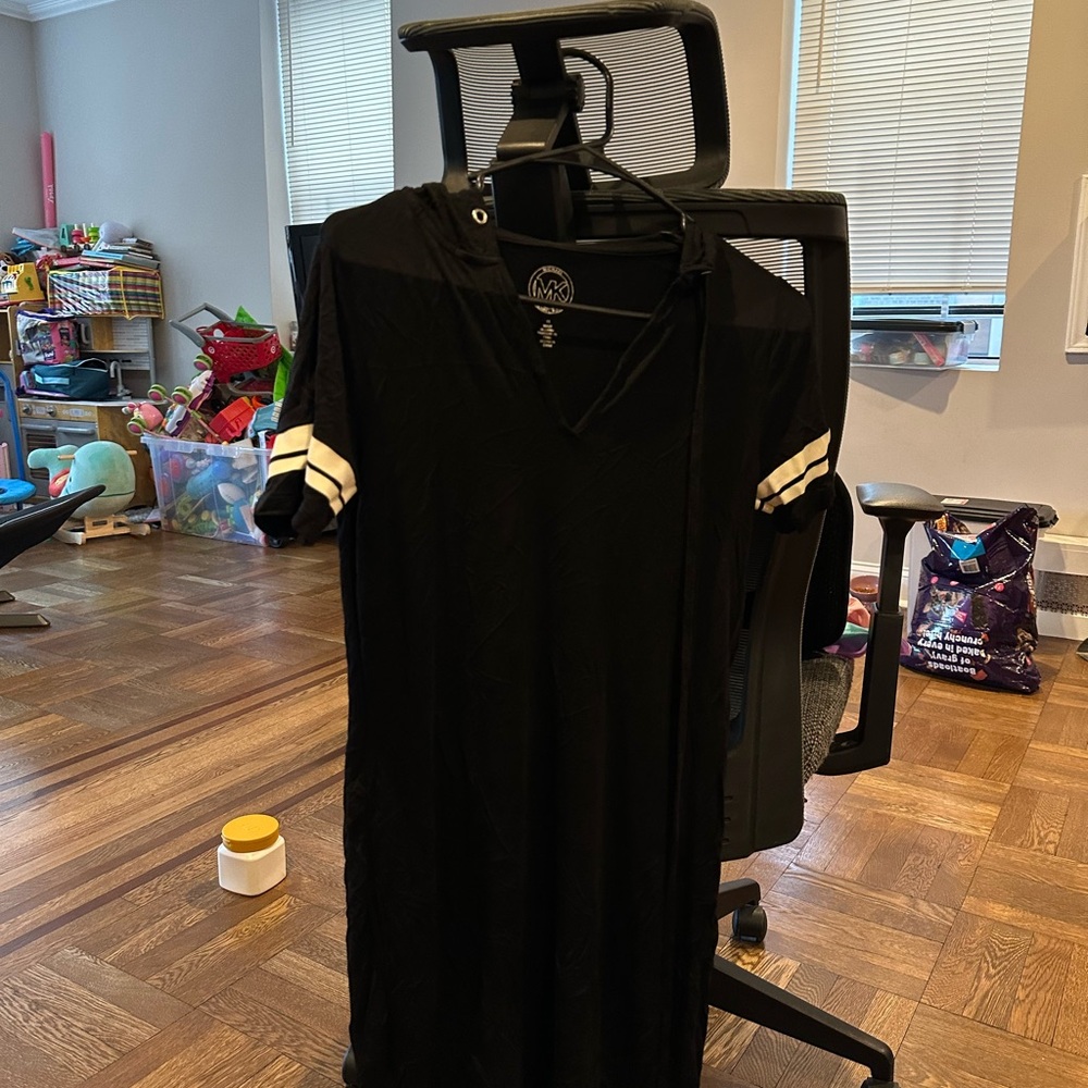 Black Short Sleeve Dress with White Stripes